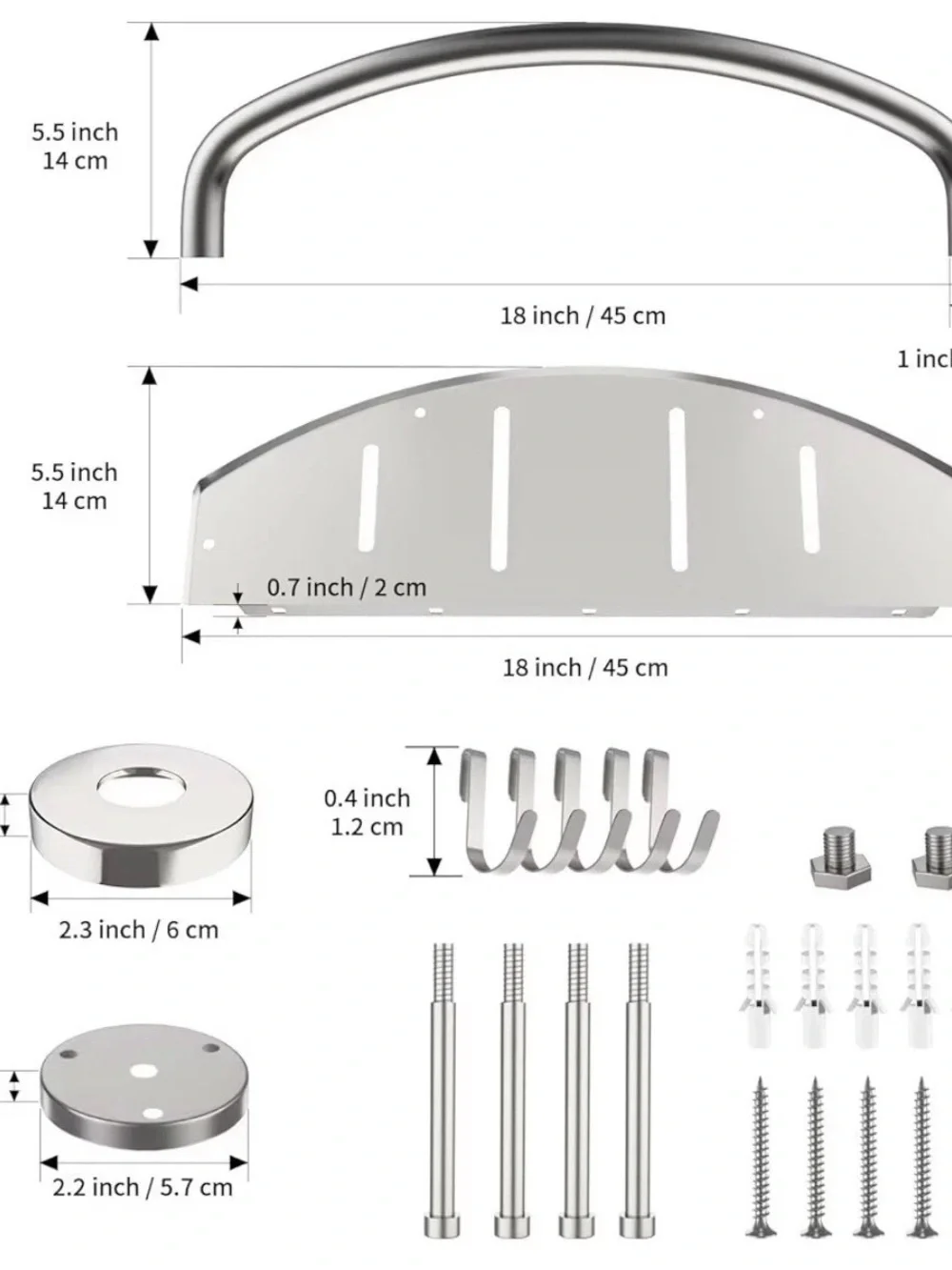 Satin Brushed Nickel Shower Grab Bar W/Storage Shelf 18 Inch, Stainless Steel